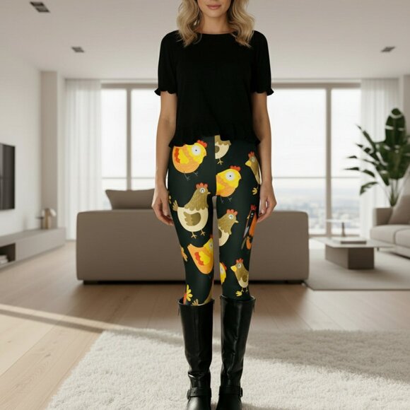 NEW Womens Chicken Rooster Leggings Signature Lux Soft Yoga Pants OS/TC/TC2 - Picture 9 of 15